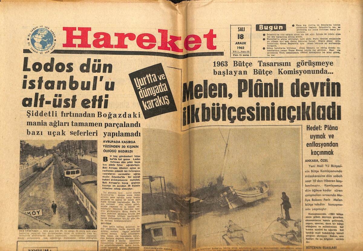 Hareket Gazetesi 18 Aralık 1962 - Melen , Planlı Devrin İlk Bütçesini Açıkladı - Türkeş İle Kaplan Yurda Dönüyorlar GZ151348 - 1