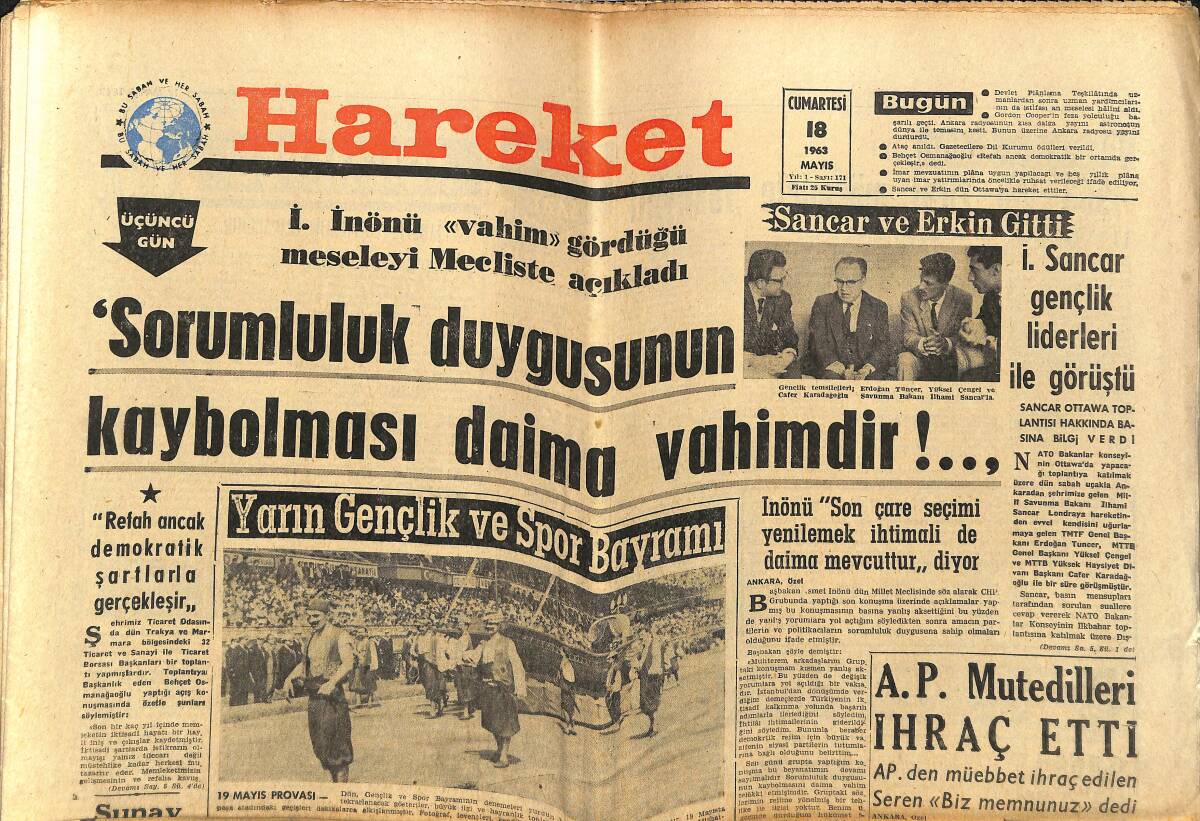 Hareket Gazetesi 18 Mayıs 1963 - Ankara Radyosu Cooper'i Terletti - AP Mutedilleri İhraç Etti GZ151409 - 1