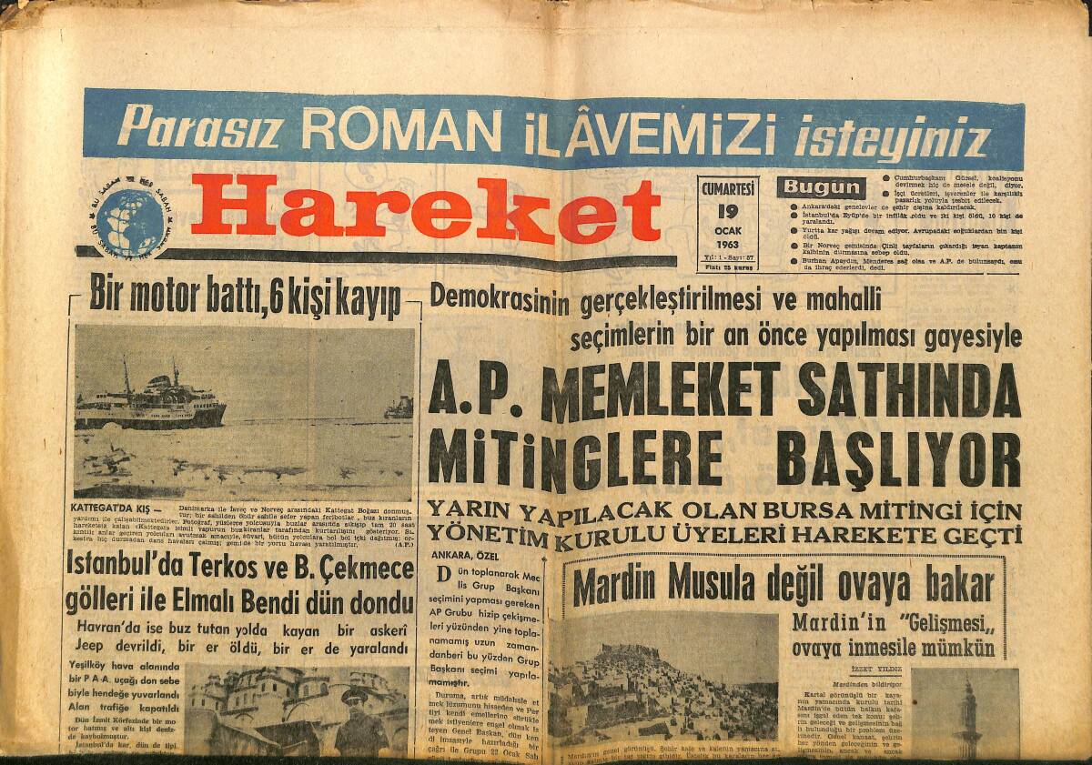 Hareket Gazetesi 19 Ocak 1963 - İsveçli Prenses - Tam 35 Yıldır Devam Eden Dava - Türkiye'deki Füze Üslerinin Geleceği Görüşme Konusu Oldu GZ150157 - 1