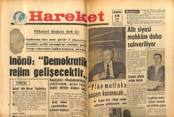 Hareket Gazetesi 20 Mart 1963 - İsmet İnönü, Demokratik Rejim Gelişecektir GZ64963 - 1