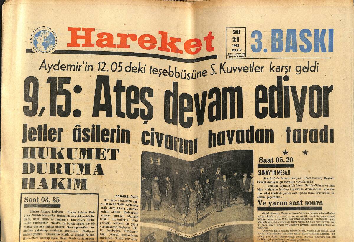 Hareket Gazetesi 21 Mayıs 1963 - İstanbul Radyosu Da Ele Geçirilmek İstendi - Jetler Asilerin Civarını Havadan Taradı GZ151411 - 1