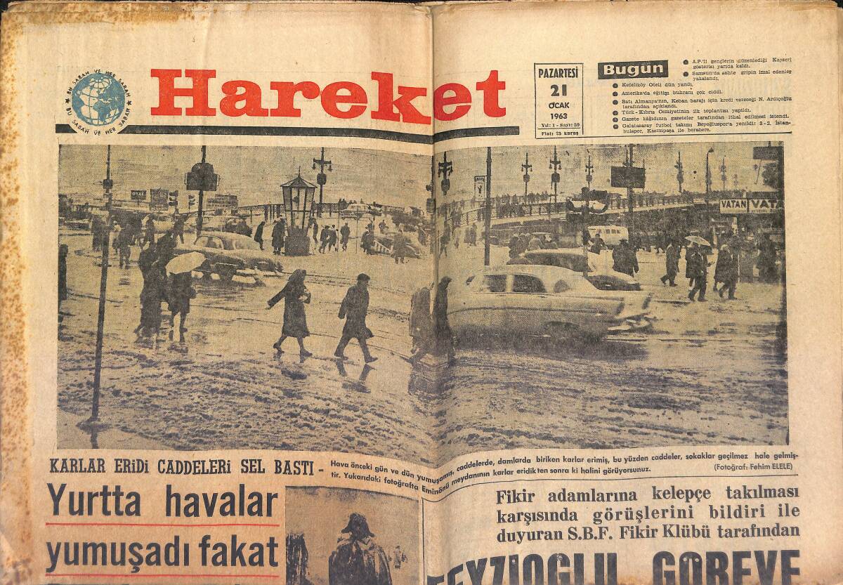 Hareket Gazetesi 21 Ocak 1963 - Sevim Tanürek, Müzeyyen Senar İle Çatıştı - Hava Harp Okulu İle Atatürk Lisesi Maçta Kavga Etti GZ151373 - 1