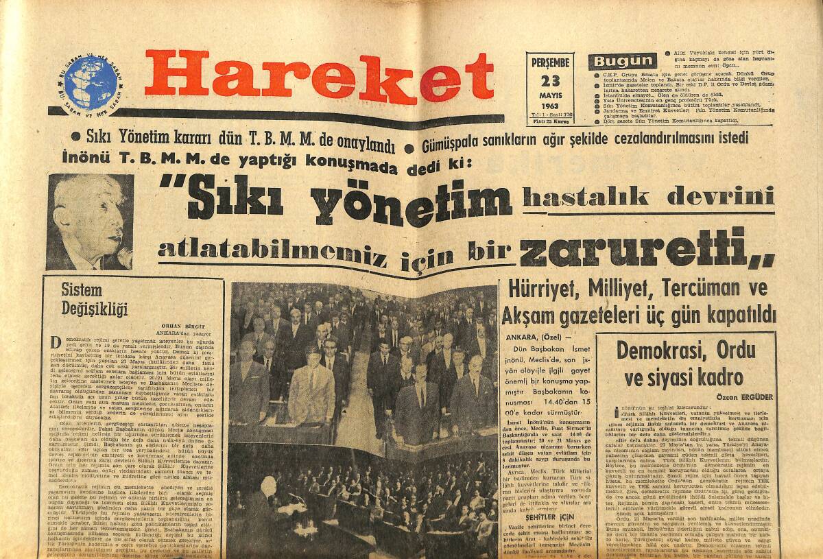 Hareket Gazetesi 23 Mayıs 1963 - Milan Şampiyon - Elizabeth Taylor, Kleopatra Filminden 1 Milyon 700 Bin Kazandı GZ151413 - 1