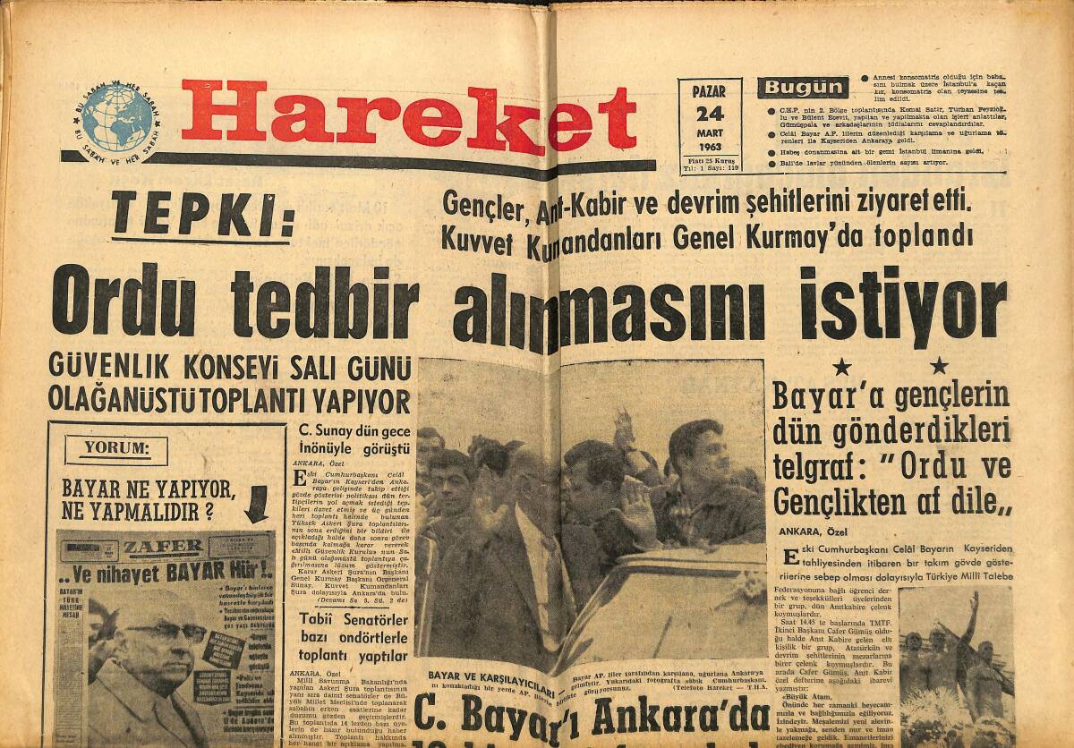 Hareket Gazetesi 24 Mart 1963 - Bali'de Lavdan Ölenler Arttı... - Tek Habeş Zırhlısı Geldi GZ151342 - 1