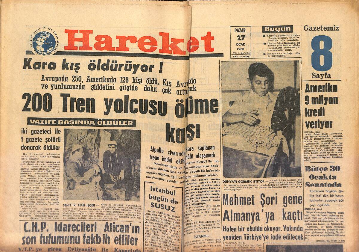 Hareket Gazetesi 27 Ocak 1963 - Danny Kaye Mesleğine Tam Manasıyla Aşık Bir Artist - Can Bartu, Bologna'ya Karşı Oynuyor GZ151376 - 1