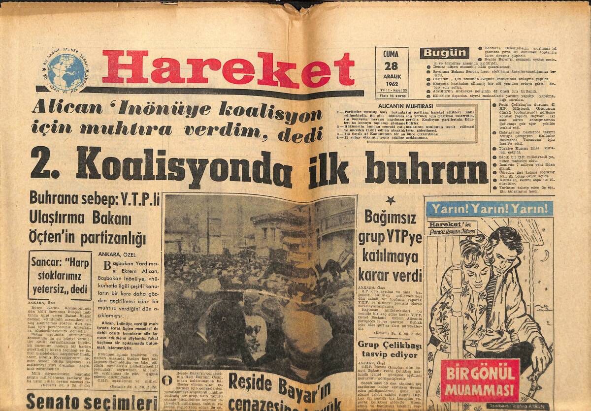 Hareket Gazetesi 28 Aralık 1962 - Reşide Bayar'ın Cenazesine Büyük Bir Kalabalık Katıldı GZ151459 - 1