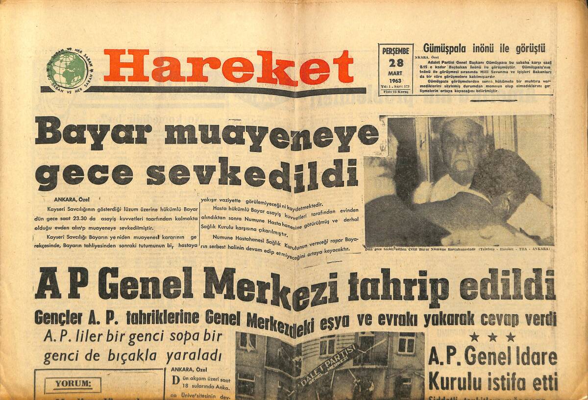 Hareket Gazetesi 28 Mart 1963 - AP Genel Merkezi Tahrip Edildi - Kennedy Ailesi Nasıl Zengin Oldu GZ150048 - 1
