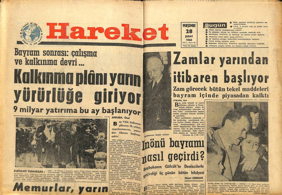 Hareket Gazetesi 28 Şubat 1963 - Gülek Kendisine Propaganda Yeri Buldu : Cami - Zamlar Yarından İtibaren Başlıyor GZ151336 - 1