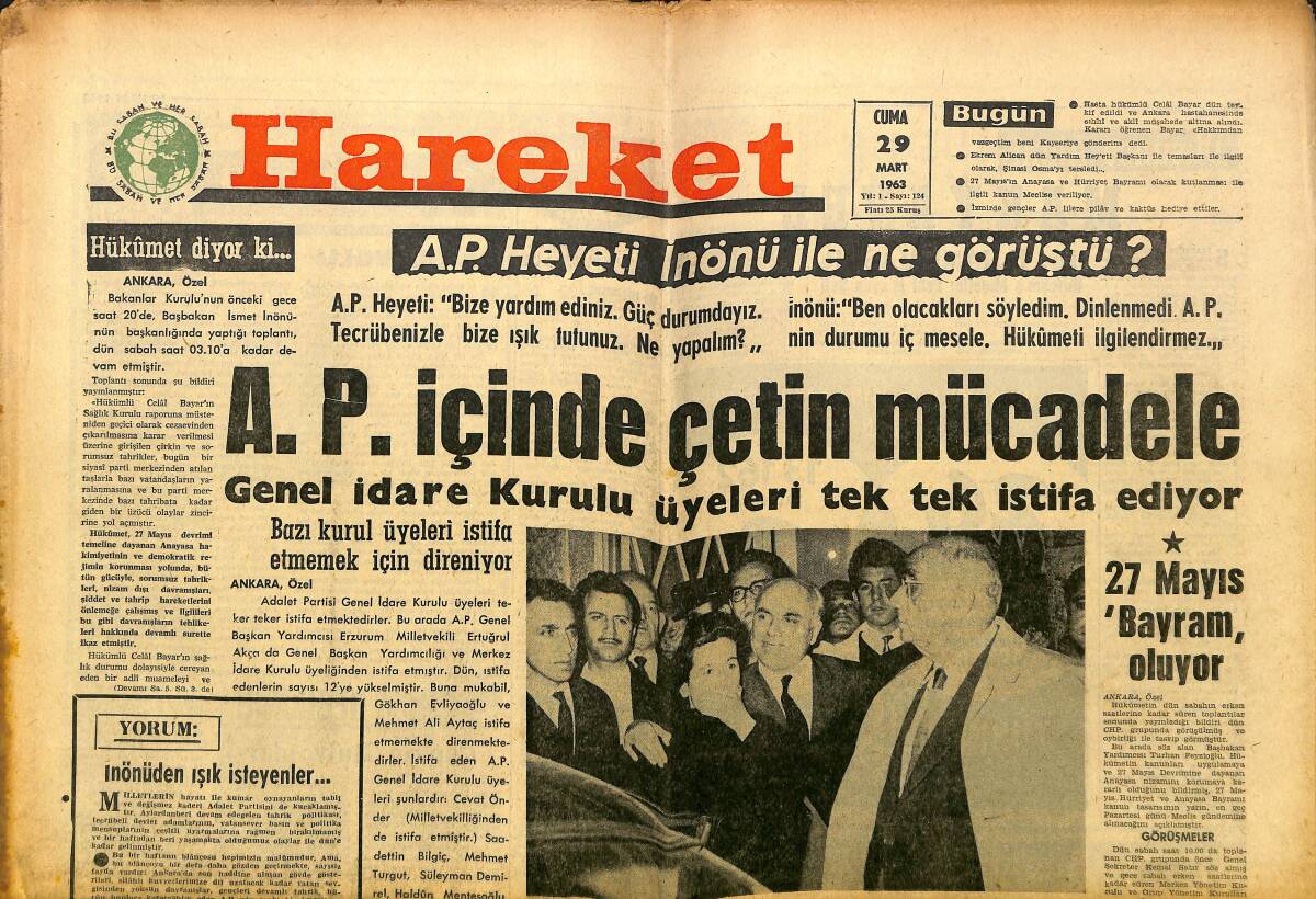 Hareket Gazetesi 29 Mart 1963 - AP İçinde Çetin Mücadele - İngiltere'deki Son Skandalın İç Yüzü GZ150049 - 1