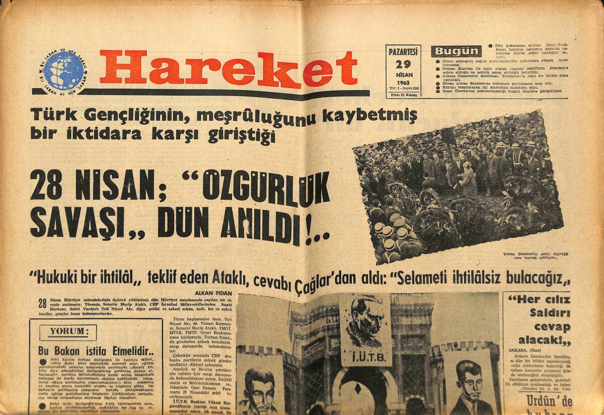 Hareket Gazetesi 29 Nisan 1963 - Rusk Kendi Kendine Yardıma Daha Çok Önem Veriyoruz Dedi GZ151456 - 1