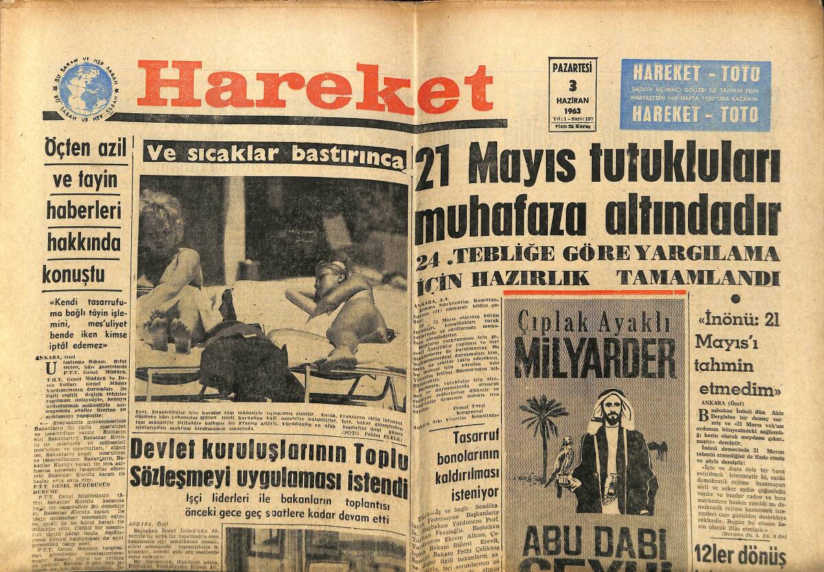Hareket Gazetesi 3 Haziran 1963 - Gina Lollobrigida Hala Şahane - James Bond Ortaya Çıktığı Andan İtibaren Tehlikeli Kadınlarla Görünmüştü GZ150039 - 1