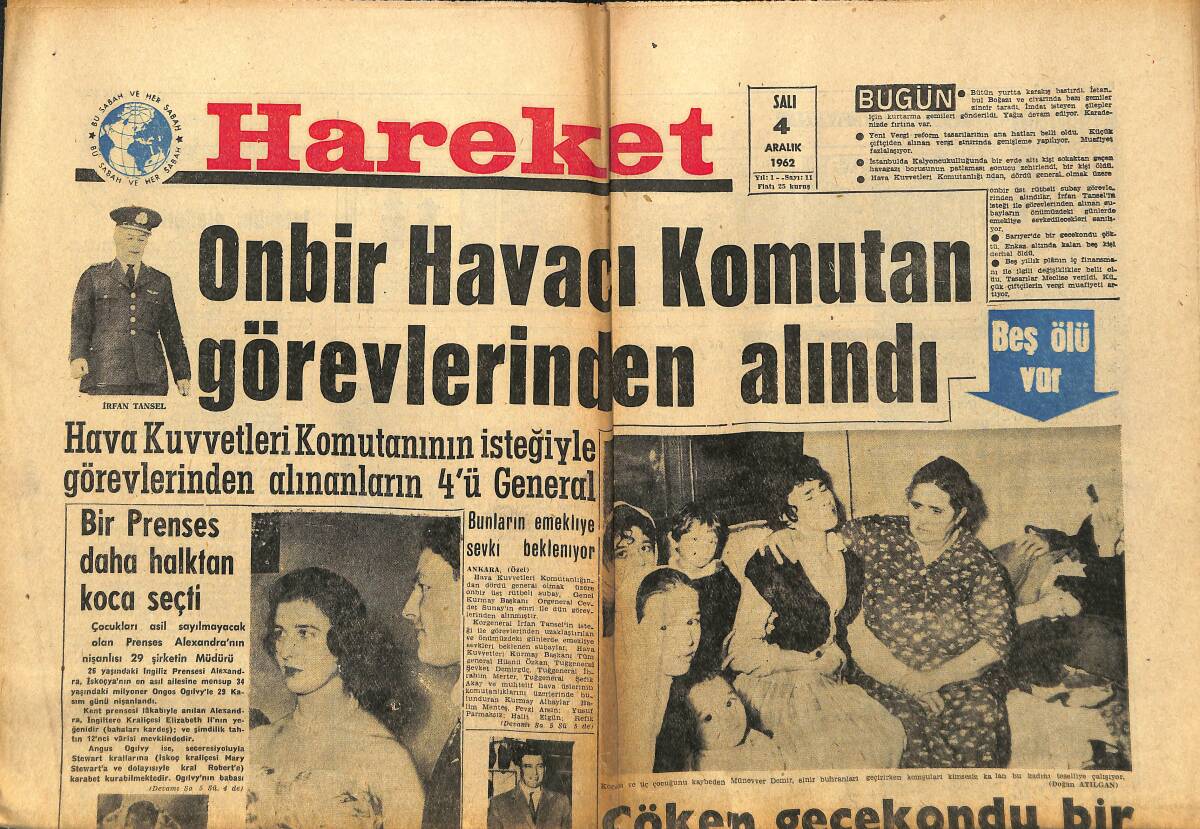 Hareket Gazetesi 4 Aralık 1962 - Boykot Tesir Gösterdi Et Fiyatları Düşüyor - Onbir Havacı Komutan Görevlerinden Alındı GZ151331 - 1