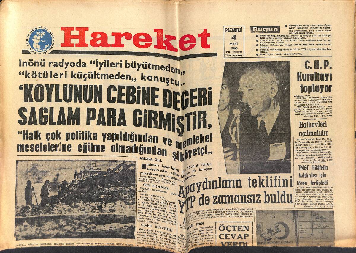 Hareket Gazetesi 4 Mart 1963 - Galatasaray'ı Hakemin Penaltısı Kurtardı - Mesut Bir Yıldız: Mylene Demongeot GZ151366 - 1