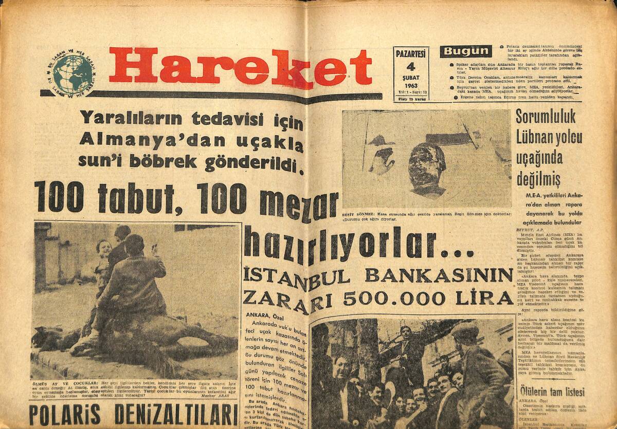 Hareket Gazetesi 4 Şubat 1963 - Polaris Denizaltıları Göreve Başlıyorlar - Devrim Ocakları Partilere Çattı GZ151325 - 1