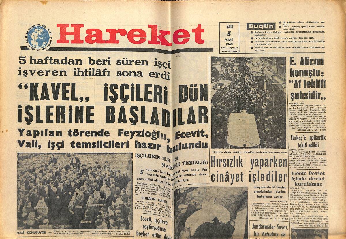 Hareket Gazetesi 5 Mart 1963 - Liz Taylor, Önemli Kişiler Filmini Çevirmekte - İkinci Elizabeth En Çok Gezen Devlet Başkanı GZ151365 - 1