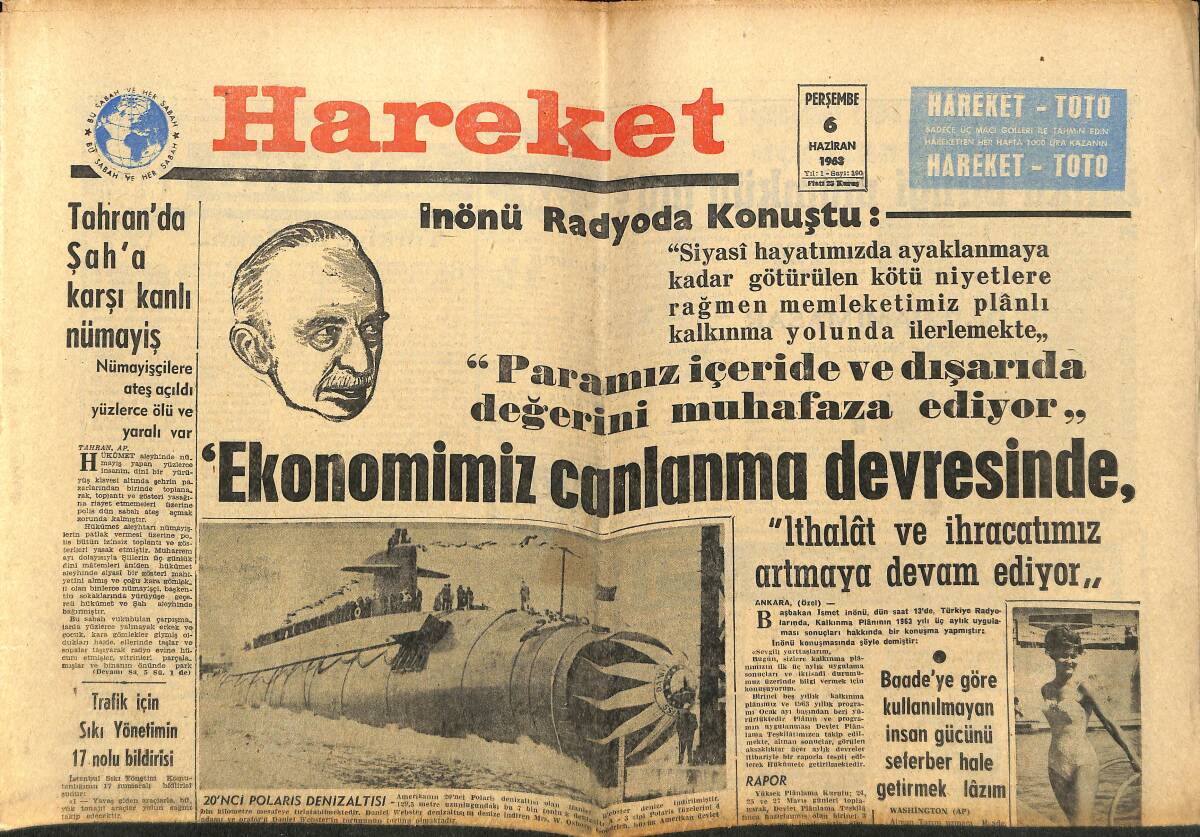 Hareket Gazetesi 6 Haziran 1963 - Tahran'da Şah'a Karşı Kanlı Nümayiş - Kaplanların Sevgilisi Claudia Cardinale GZ150041 - 1