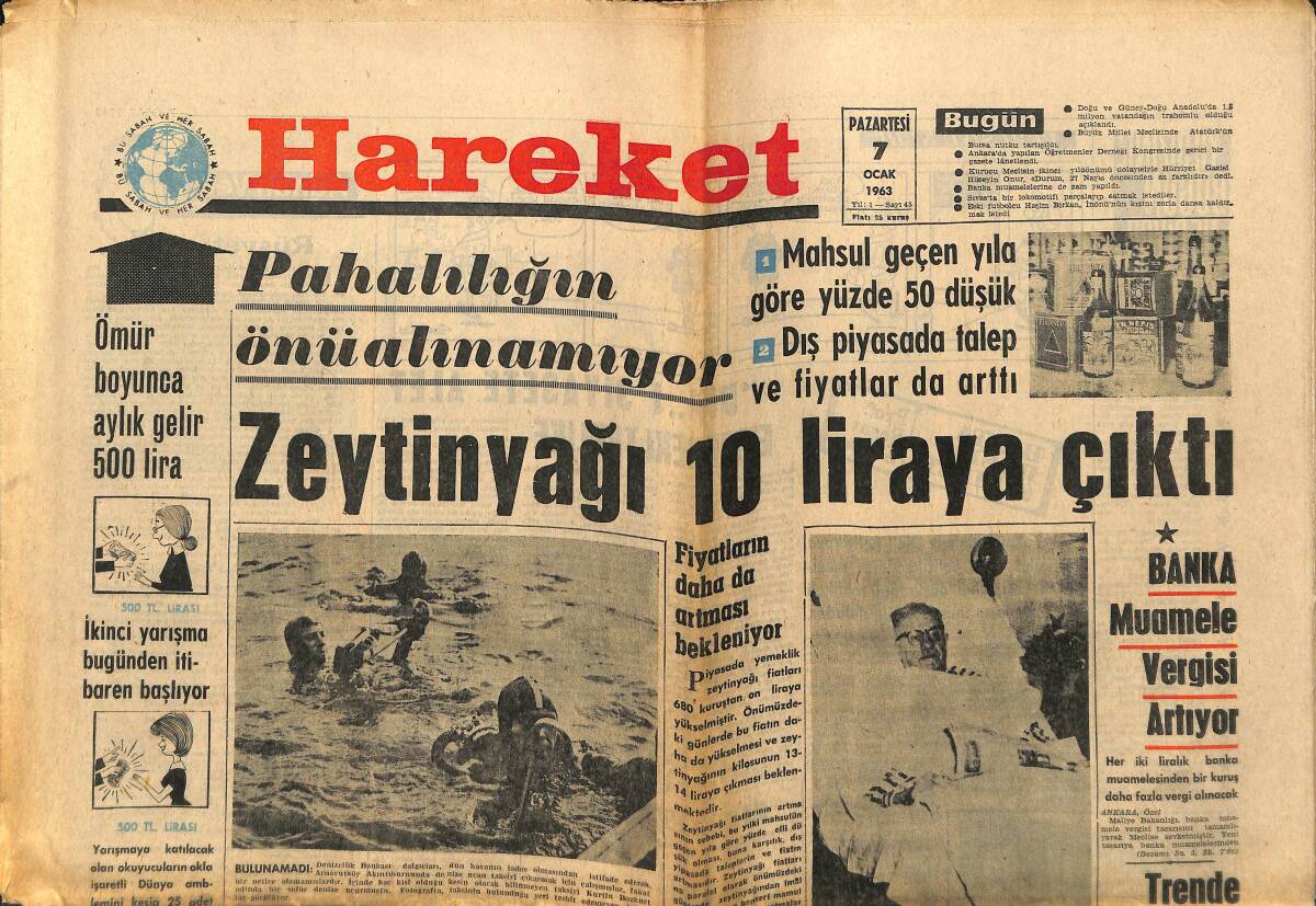 Hareket Gazetesi 7 Ocak 1963 - Atatürk'ün Bursa Nutku Tartışıldı - Başkan Kennedy'nin Özal Müşaviri GZ151387 - 1