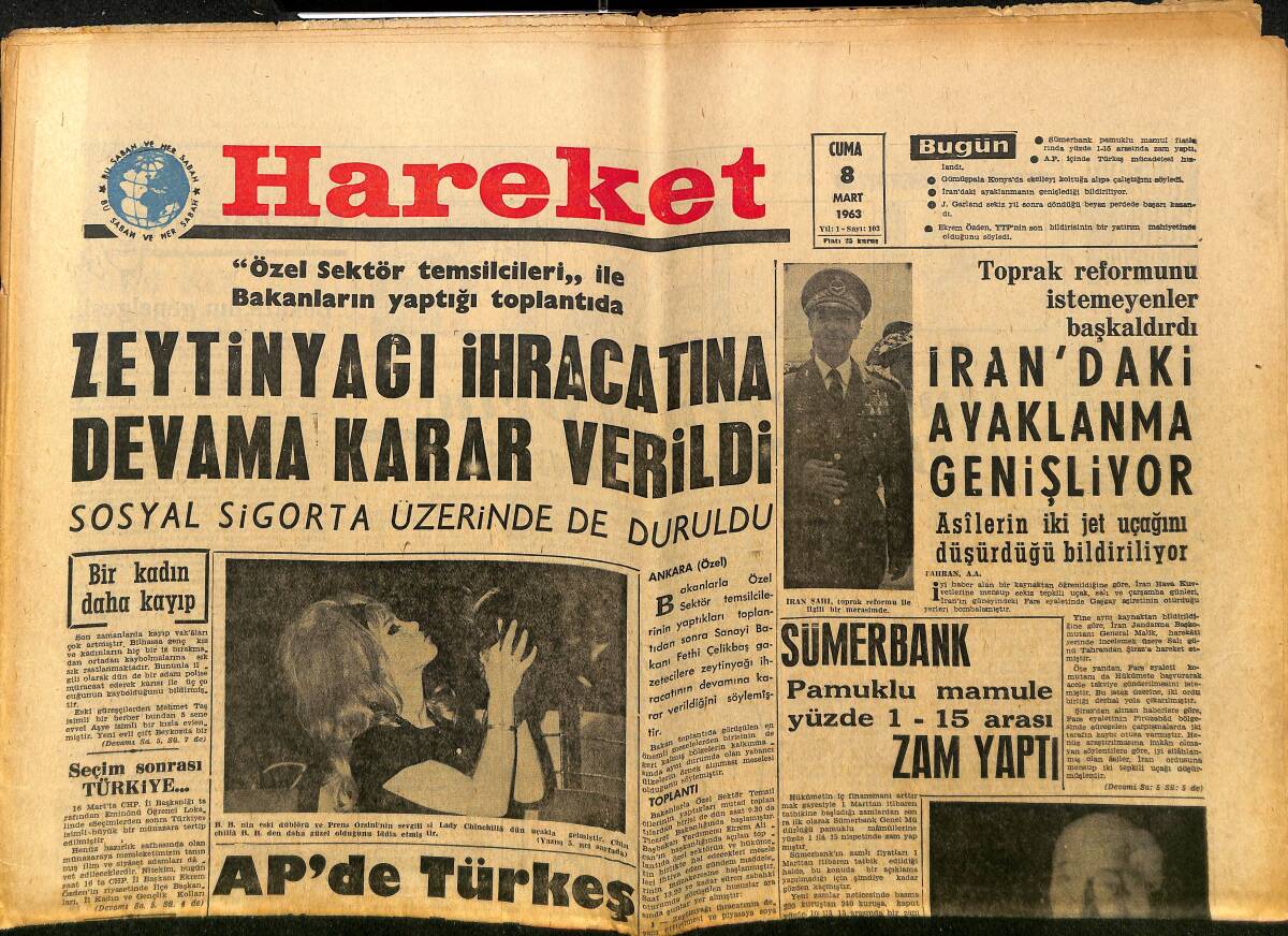 Hareket Gazetesi 8 Mart 1963 - İran'daki Ayaklanma Genişliyor - Brigitte Bardot GZ150152 - 1