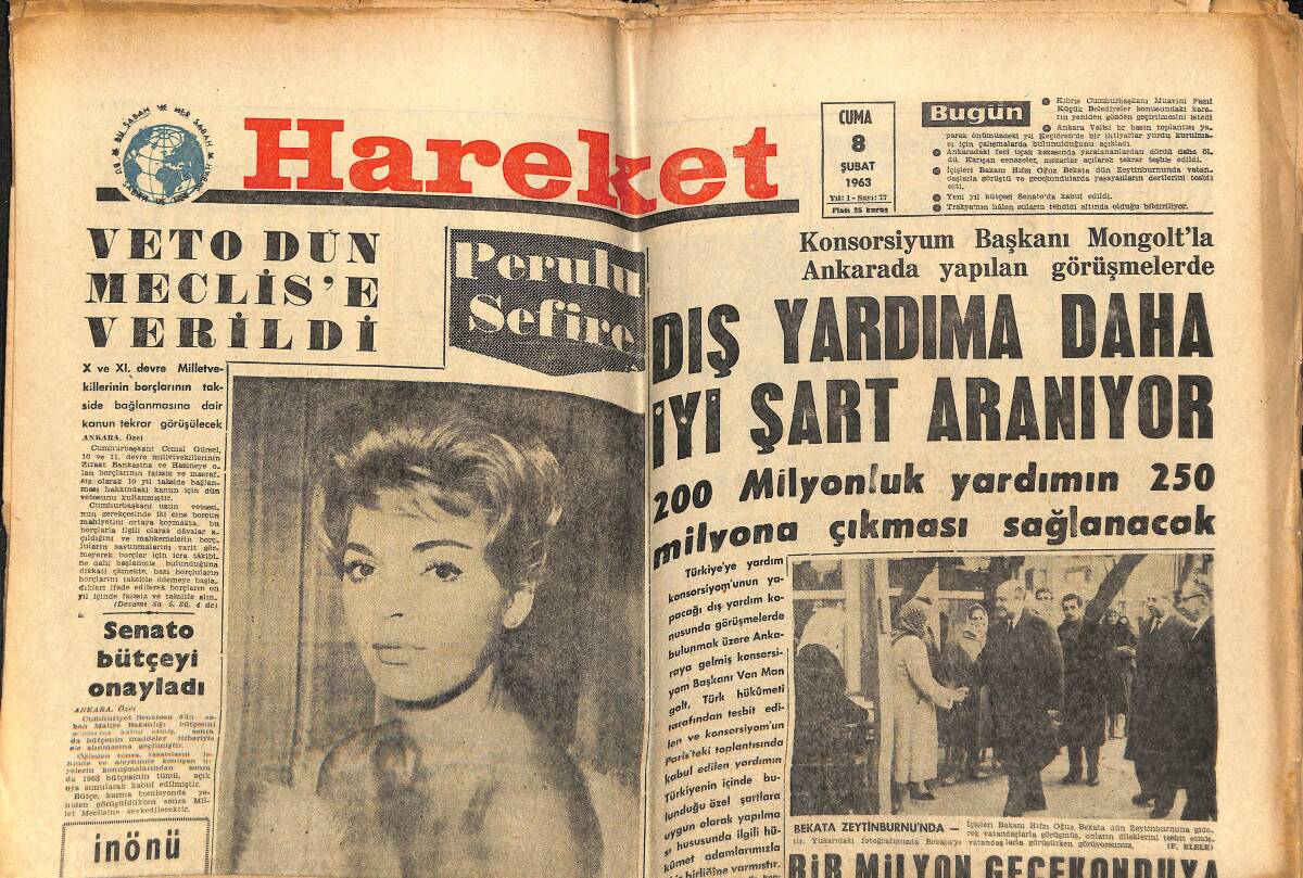  Hareket Gazetesi 8 Şubat 1963 - Picasso Bir Oteli Dekore Edecek - Peru'nun Roma Sefiresi Gabriella Fabrizi GZ151359 - 1