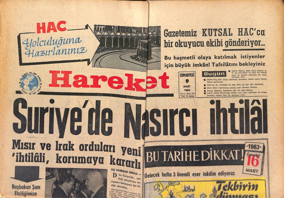 Hareket Gazetesi 9 Mart 1963 - Suriye'de Nasırcı İhtilal - Brigitte Bardot'un Dublörü Striptiz Yaptı GZ151377 - 1