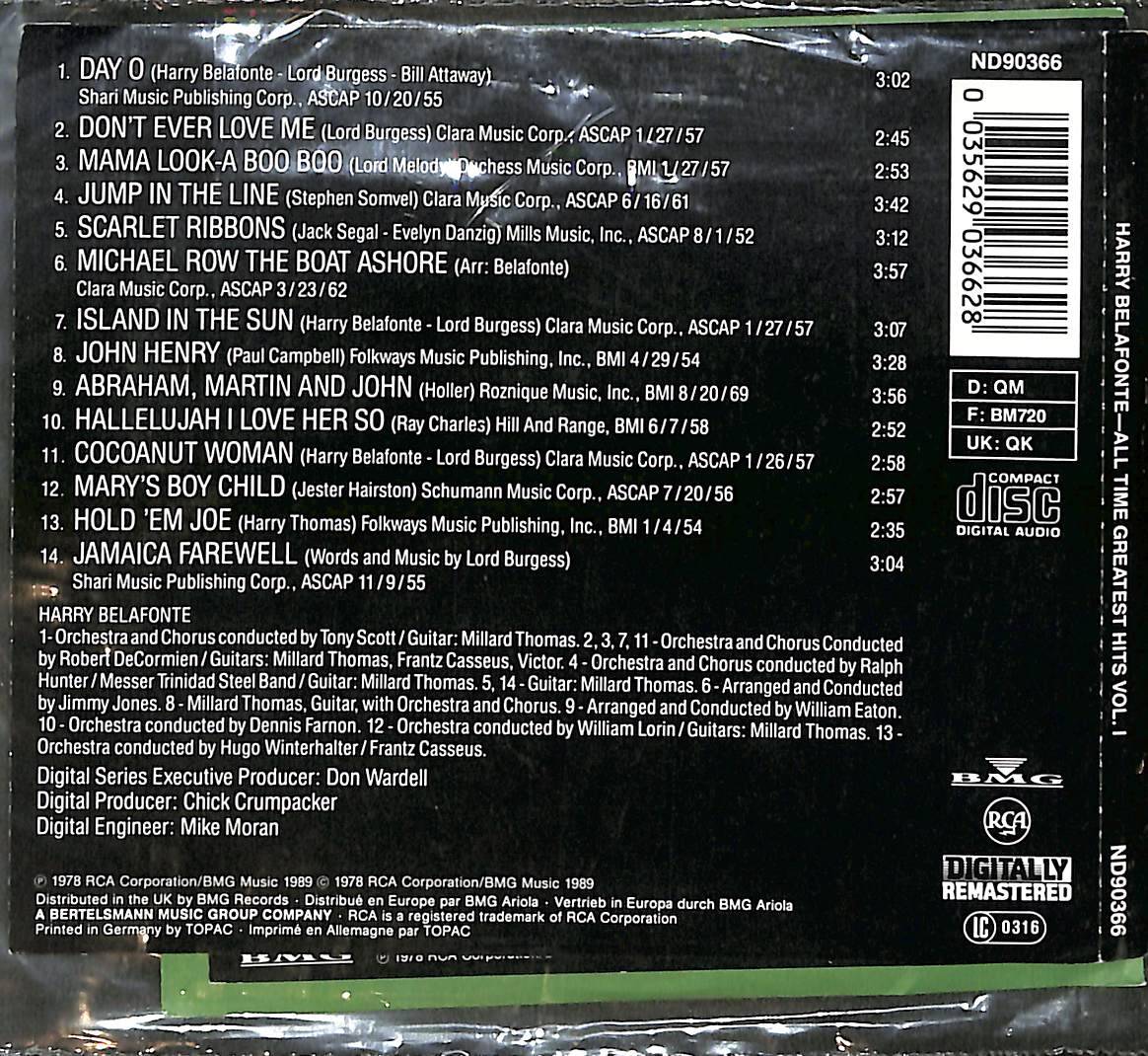 Harry Belafonte - All Time Greatest Hits, Vol. 1 CD (İkinci El) CD5796 - 2