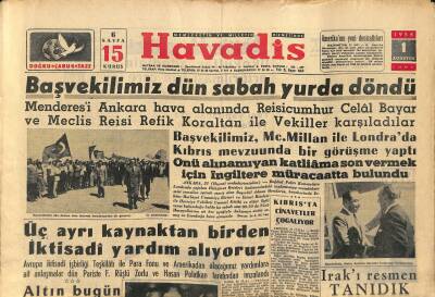 Havadis Gazetesi 1 Ağustos 1958 - Kıbrısta Cinayetler Çoğalıyor - Giresun Soğuk Hava Deposu Hizmete Girdi GZ122044 - 1