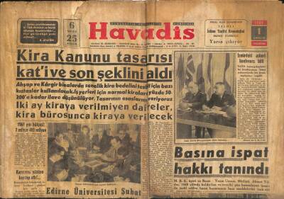 Havadis Gazetesi 1 Aralık 1960 - Edirne Üniversitesi Şubat Ayında Tedrisata Açılıyor - Basına İspat Hakkı Tanındı GZ121266 - 1