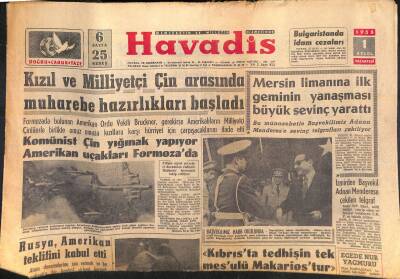 Havadis Gazetesi 1 Eylül 1958 - Kızıl Ve Milliyetçi Çin Arasında Muharebe Hazırlıkları Başladı GZ121231 - 1