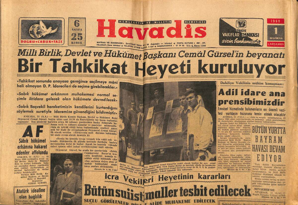 Havadis Gazetesi 1 Haziran 1960 - Sophia Loren'in Kaybolan Mücevherleri Bulundu - İzmir'de Bayram Sevinci GZ148630 - 1