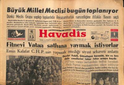 Havadis Gazetesi 1 Kasım 1957 - Büyük Millet Meclisi Bugün Toplanıyor GZ83158 - 1