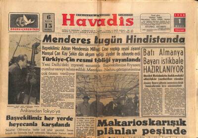 Havadis Gazetesi 1 Mayıs 1958 - Yeni Zelândadan 400 Ton Koyun Eti Geldi - Menderes Bugün Hindistanda GZ121295 - 1