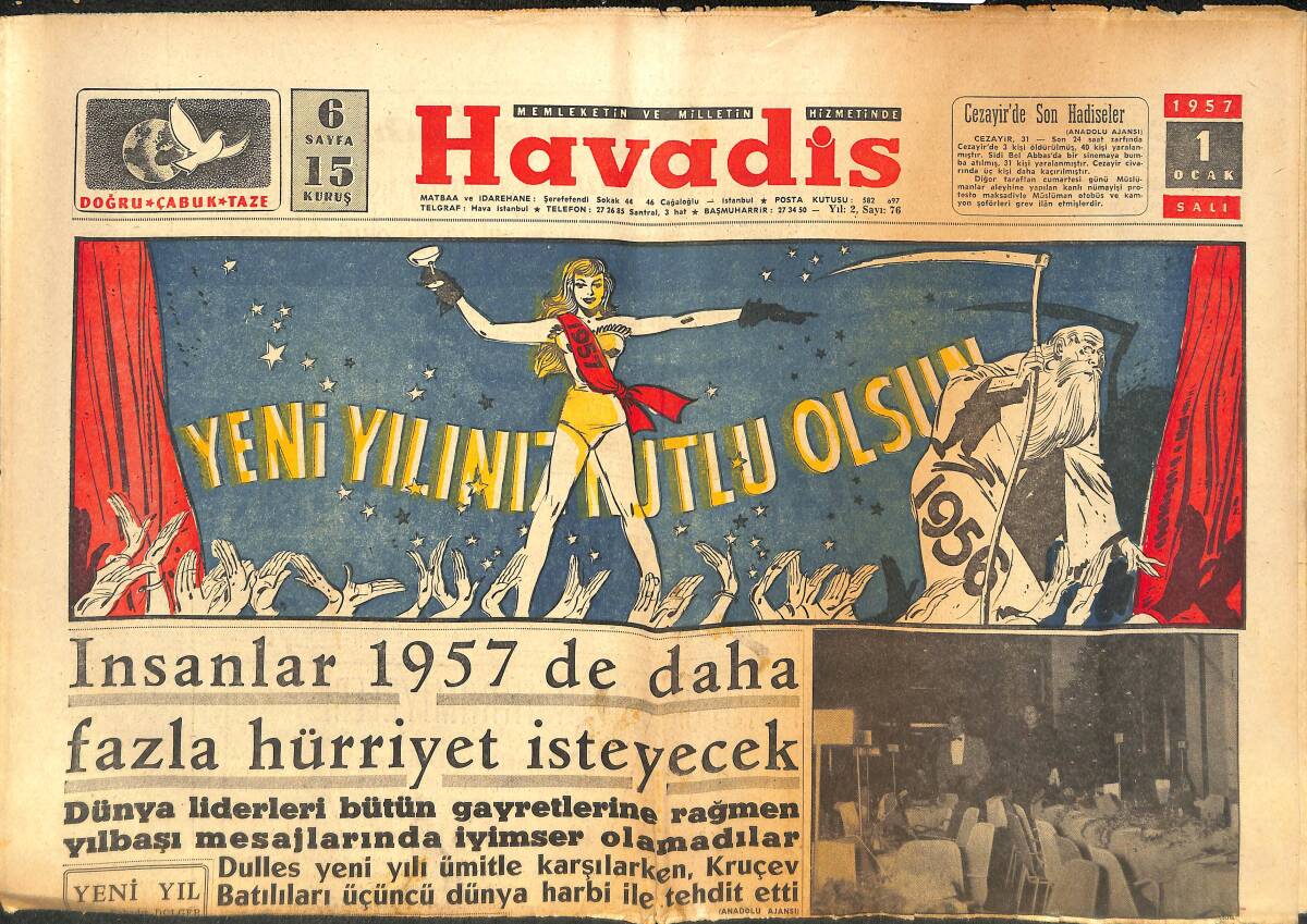  Havadis Gazetesi 1 Ocak 1957 - Mısır Eisenhower'in Plânına Cephe Alıyor GZ142895 - 1