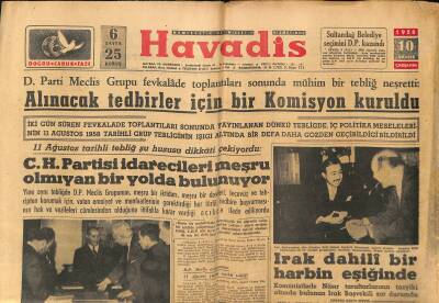 Havadis Gazetesi 10 Aralık 1960 - Yunanistan Kıbrıs İçin Müzakere Talep Etti - Irak Dahili Bir Harbin Eşiğinde GZ122067 - 1