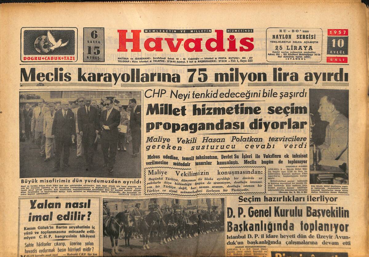Havadis Gazetesi 10 Eylül 1957 - Galatasaray Kulübüne Telgraf Yağıyor - Çıplaklar Cennetinde Kıyamet Koptu GZ148612 - 1