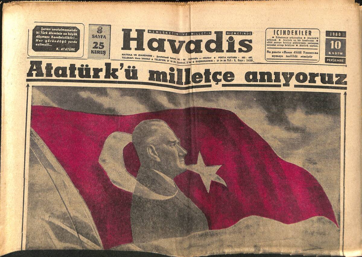 Havadis Gazetesi 10 Kasım 1960 - Kennedy B. Amerika Başkanı Seçildi - Atatürk Ve Son Yolculuğu GZ146968 - 1