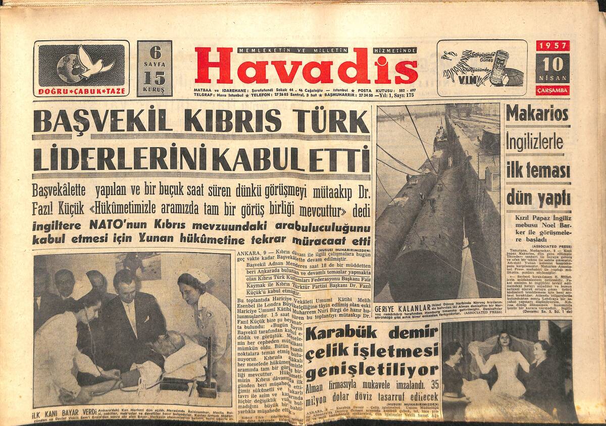 Havadis Gazetesi 10 Nisan 1957 - Karabük Demir Çelik İşletmesi Genişletiliyor - Fenerbahçe Galatasaray Prestij Maçı GZ149265 - 1