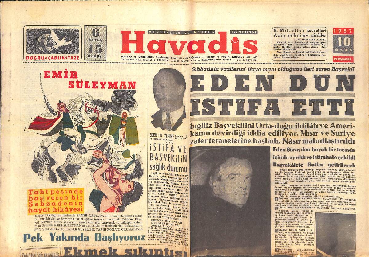 Havadis Gazetesi 10 Ocak 1957 - Mecliste Nüfuz Ticareti Görüşüldü - Eden Dün İstifa Etti GZ142904 - 1
