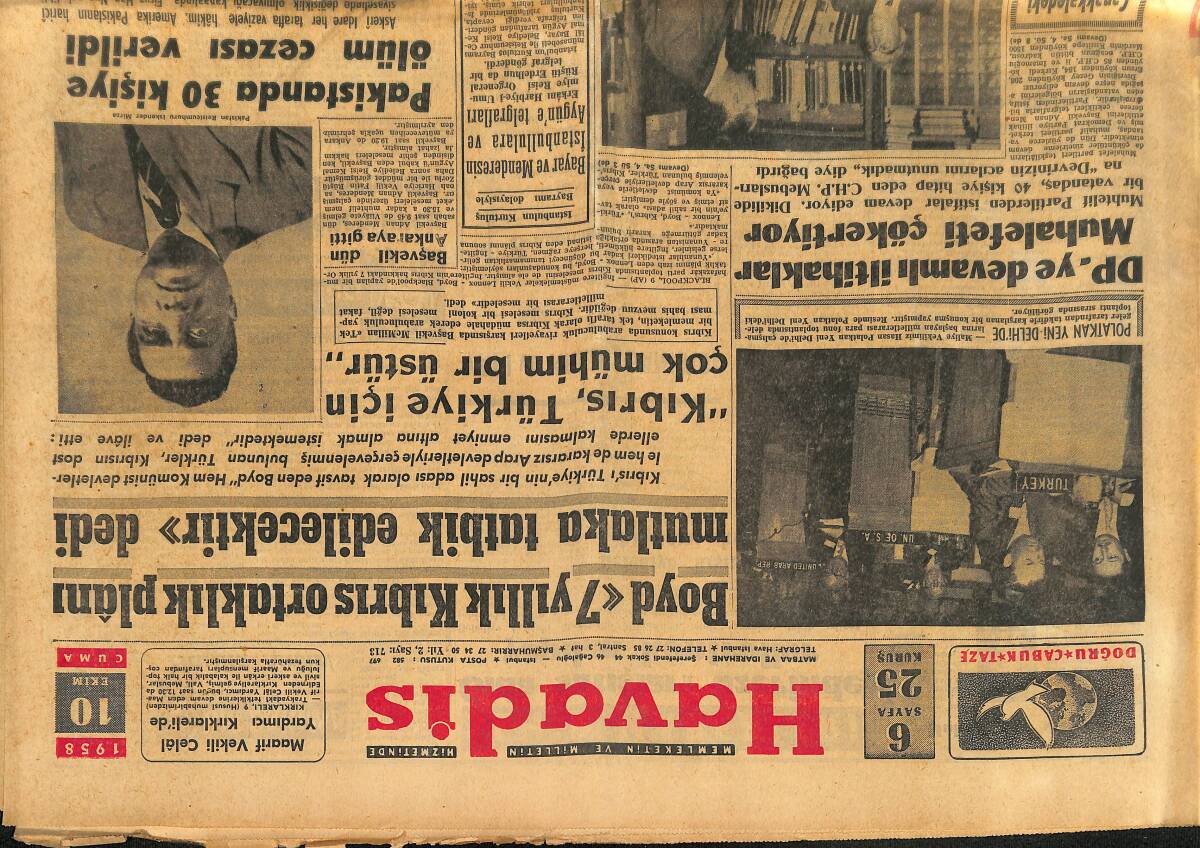 Havadis Gazetesi 10 Şubat 1958 - Başvekil Dün Ankaraya Gitti - Kıbra Türkiye İçin Çok Mühim Bir Üstür GZ149127 - 1