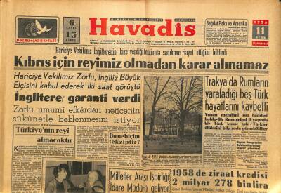 Havadis Gazetesi 11 Ocak 1958 - Trakyada Rumların Yaraladığı Beş Türk Hayatlarını Kaybetti - Permi Sahtekârları Dün Tevkif Edildiler GZ122007 - 1