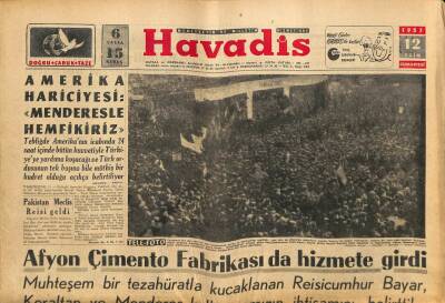 Havadis Gazetesi 12 Ekim 1957 - Afyon Çimento Fabrikası da Hizmete Girdi GZ82873 - 1