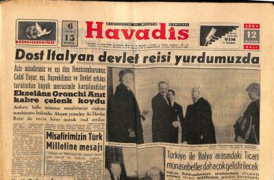 Havadis Gazetesi 12 Kasım 1957 - Dost İtalyan Devlet Reisi Yurdumuzda GZ83155 - 1