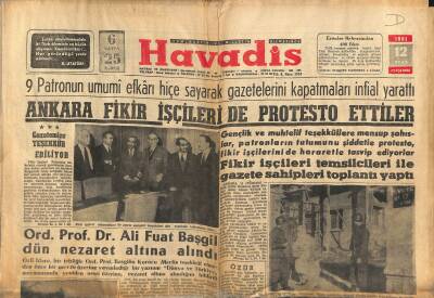 Havadis Gazetesi 12 Ocak 1961 - Ali Fuat Başgil Dün Nezaret Altına Alındı - NATO Kumandanı Stork Basın Toplantısı Yaptı GZ121263 - 1