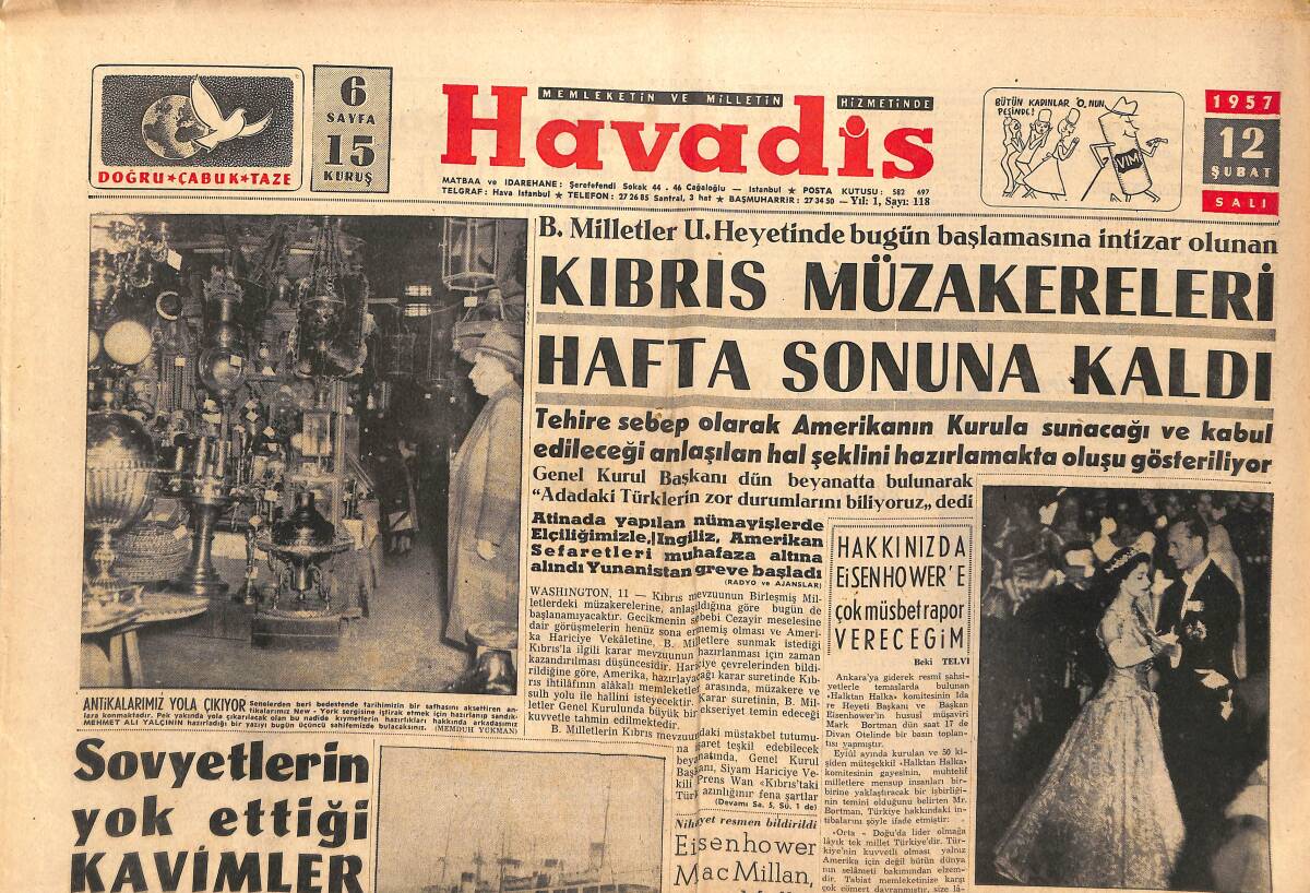 Havadis Gazetesi 12 Şubat 1957 - Sovyetlerin Yok Ettiği Kavimler - Metin Oktay: Pası Gole Tercih Ederim GZ149029 - 1