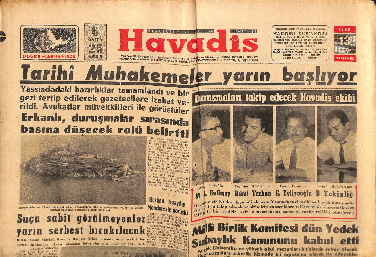 Havadis Gazetesi 13 Ekim 1960 - Demongeot Beğenildiği Halde Memnun Değil - Amerikan Başkan Seçimlerinde Kadının Rolü GZ148642 - 1