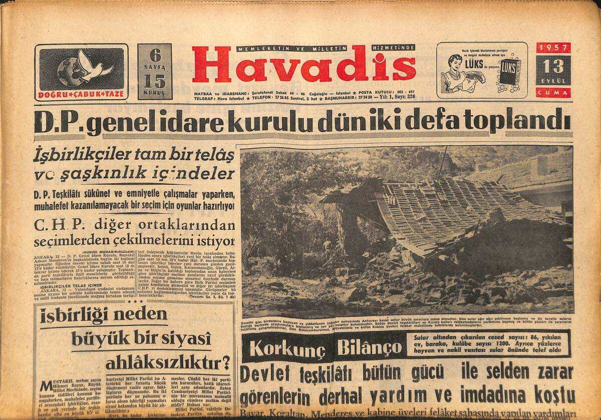 Havadis Gazetesi 13 Eylül 1957 - Suna Kan Dünya Evinde - Makarios'u New York'ta Elli Kişi Karşıladı GZ148614 - 1