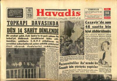 Havadis Gazetesi 14 Aralık 1960 - Cezayirde Son 48 Saatte Bin Kişi Öldürülmüş - Amerika Natoya Polaris Veriyor GZ122028 - 1