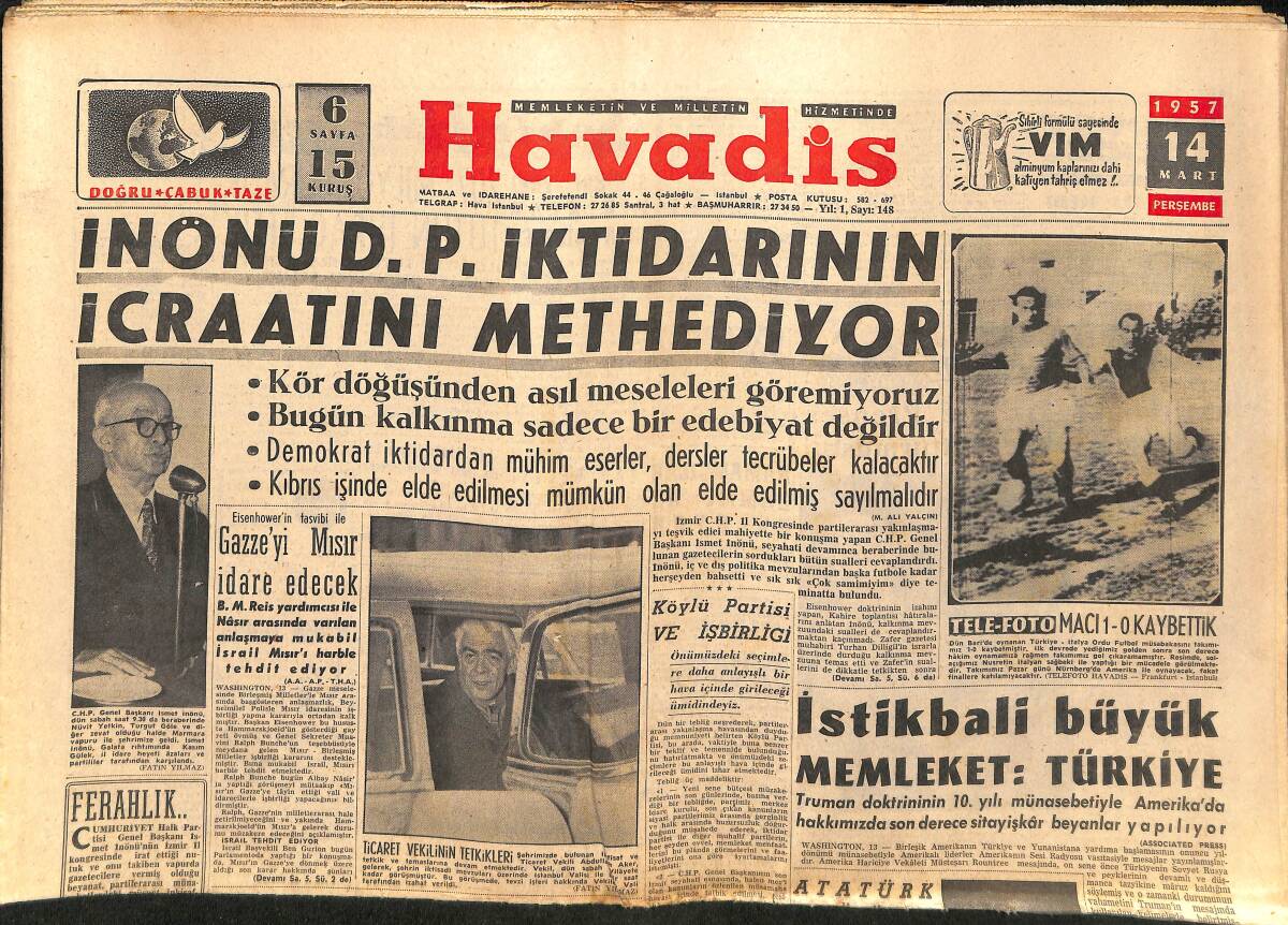 Havadis Gazetesi 14 Mart 1957 - Rita Hayworth Ali Han'dan Ayrıldığına Pişmanmış - Amerikalılar Türkiye'ye Helikopter Satmak İstiyor GZ149046 - 1