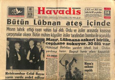 Havadis Gazetesi 14 Mayıs 1958 - Pariste De Gaulle Lehine Nümayişler - Nixona Suikast Yapıldı GZ122051 - 1