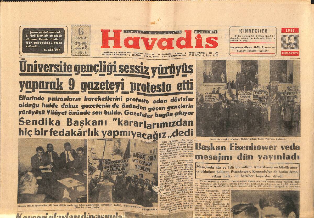 Havadis Gazetesi 14 Ocak 1961 - Danimarka Prensesinin Bir Günlük Hayatı - Kayseri Olayları Davasında Dün Şahitler Dinlendi GZ147193 - 1