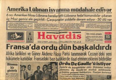 Havadis Gazetesi 15 Mayıs 1958 - Boğaz Köprüsü İnşa Mütehassısları Geldi - Kozanda Büyük Bir Yangın Çıktı GZ121255 - 1